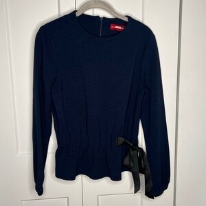 Rouge Couture Navy Blue Ribbon Accent Blouse Women's Size Small
